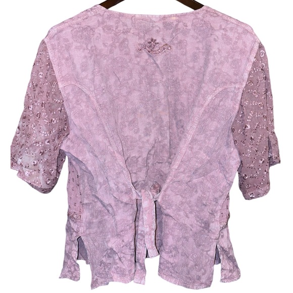 L’Pogee Vintage Mauve Lavender Button Embroidered Short Sleeve Blouse Whimsy - Picture 3 of 13